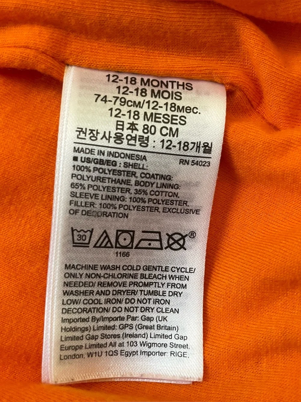 Baby Gap Boys 12-18M Camo Puffer Jacket Hood Bear Ears Orange Lined Coat